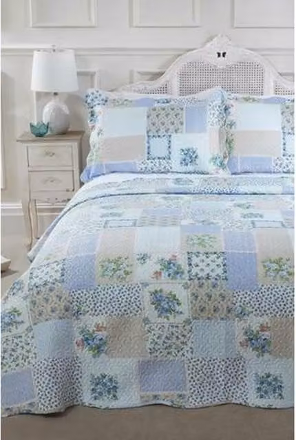 Emma Barclay Cotswold Pathwork Bedspread in Blue, King Size