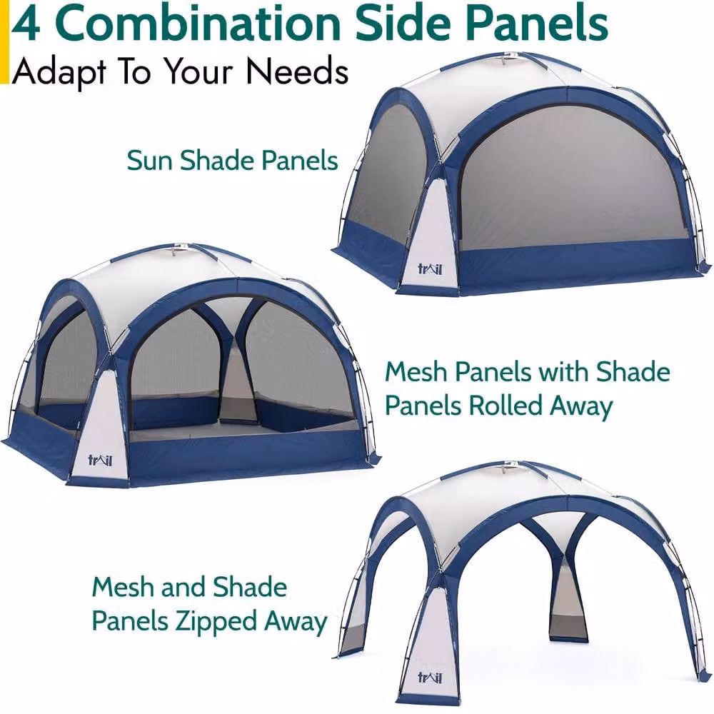 Trail Blue UV Waterproof Dome Shelter Outdoor Leisure Gazebo with Sides W/D: 3.5 x 3.5 m, H: 2.3 m – 3