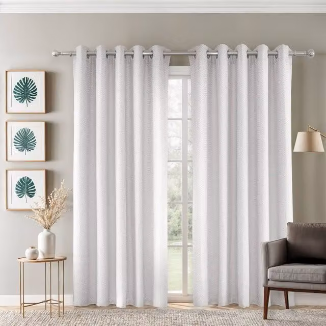 New Edge Blinds Amaranth Geometric Eyelet Curtains in White, Width: 168 cm, Drop: 229 cm – 1