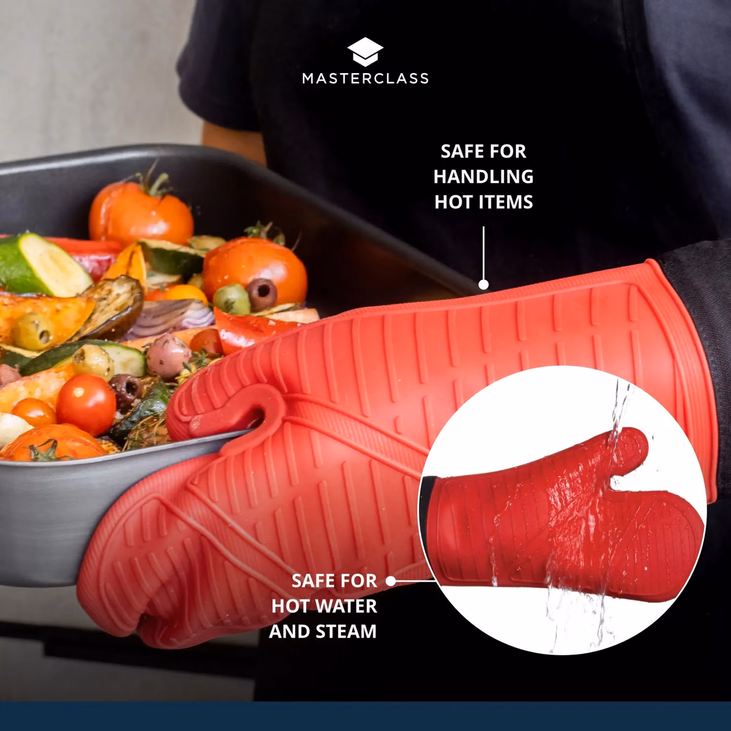 MasterClass Red Silicone Oven Glove with Cotton Sleeve – 9