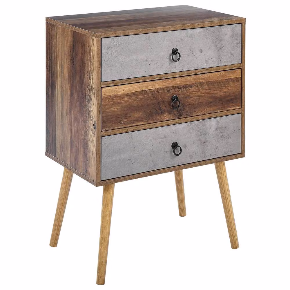 Wyld and Coco Rustic Sideboard in Brown and Grey with 3 Drawers – 2