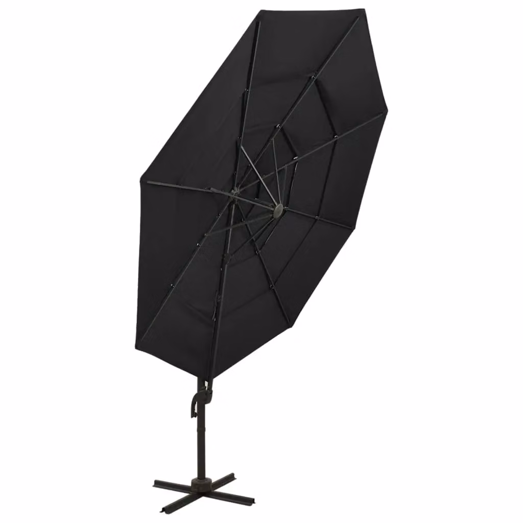 Berkfield Home 4-Tier Black Parasol with Aluminium Pole, W: 3 m x D: 3 m – 2