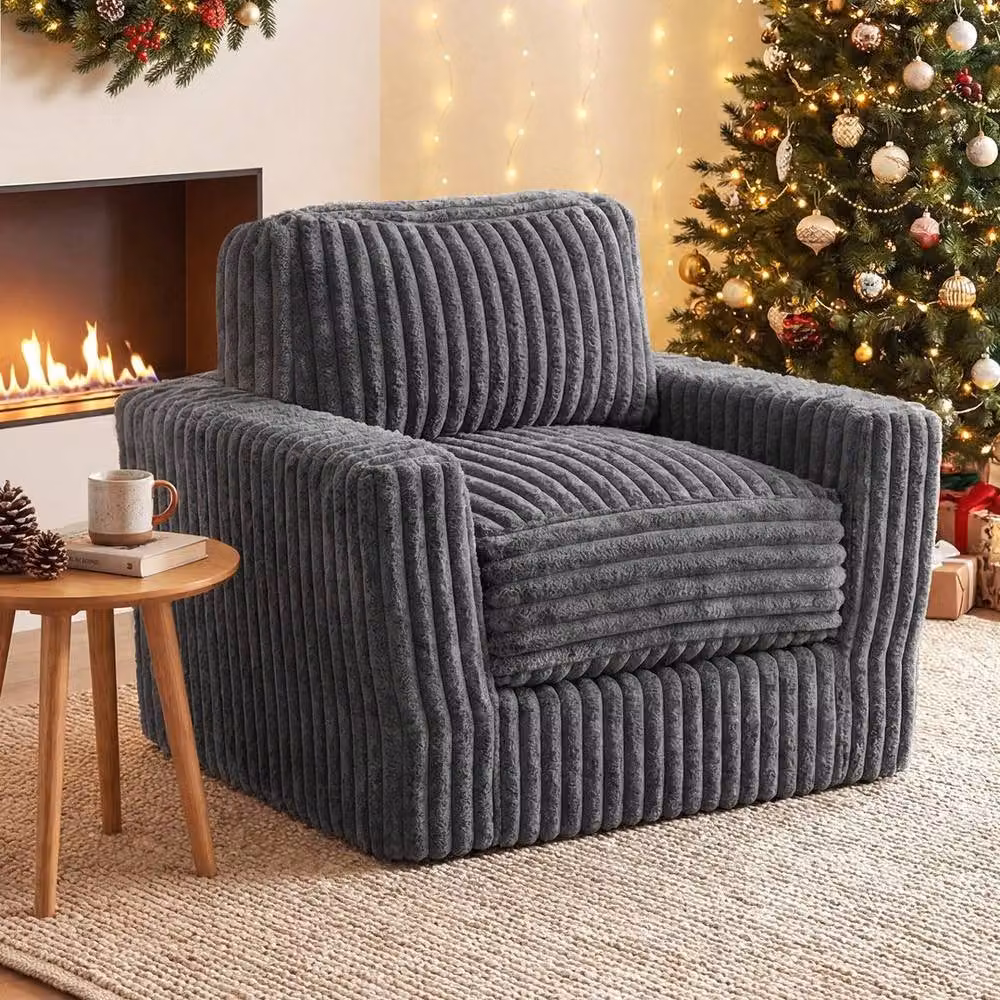 Hinsinc Grey Furry Boneless Single Foam Sofa for Small Spaces – 3