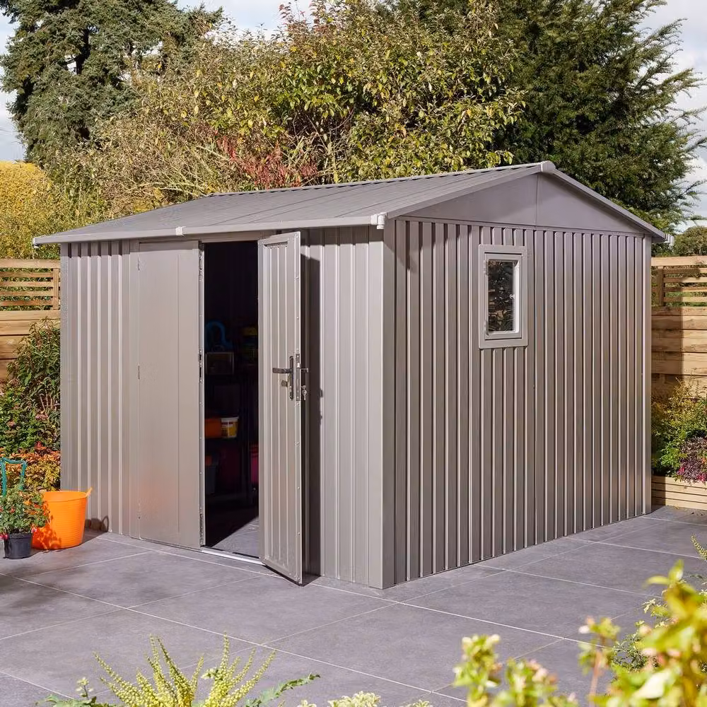 Rowlinsons Brentvale Premium Apex Metal Shed in Grey with Double Doors and Windows – 2