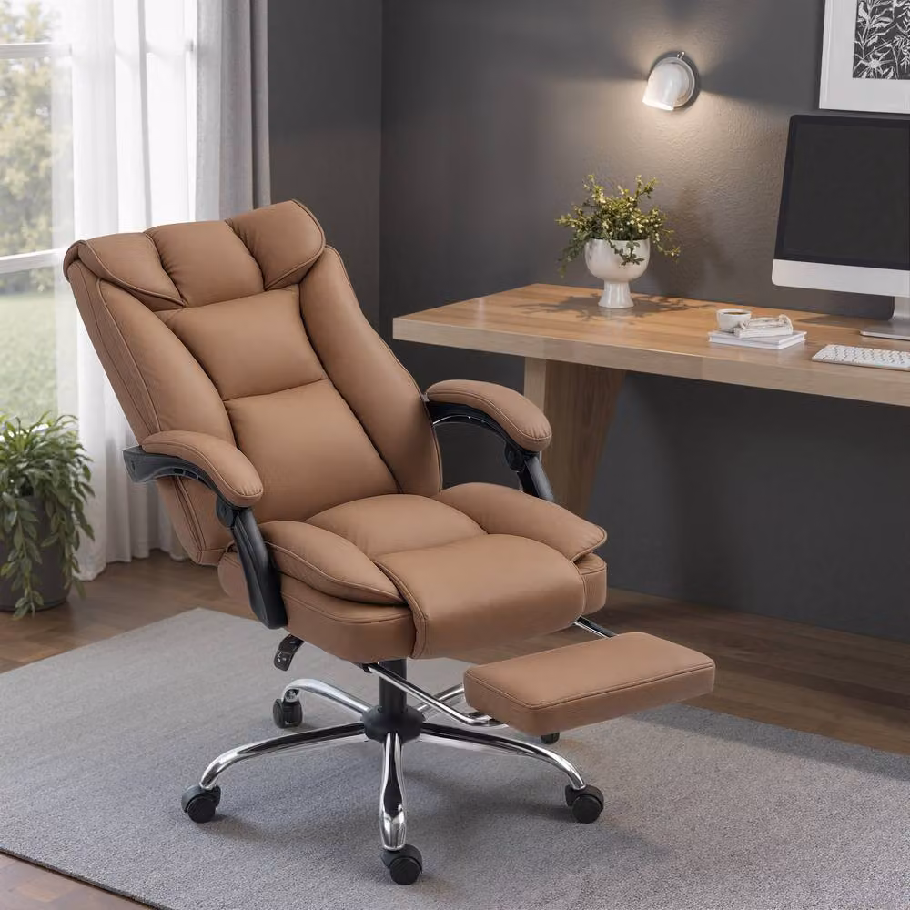 STILVORA Brown Synthetic Leather Reclining Office Task Chair with Headrest and Armrests – 2