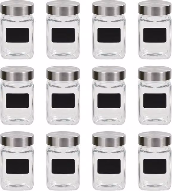 Berkfield 12 Piece Glass Home Storage Jars with Stickers, Black, 300 ml each – 1