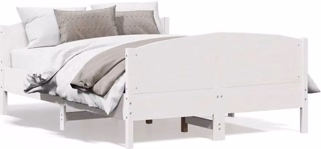 Berkfield Home White Solid Wood Pine Bed Frame W/D/H: 140 x 190 x 74.5 cm