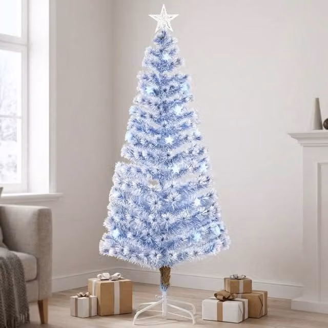 STILVORA Artificial Christmas Tree with LED Lights in White and Blue, Height: 180 cm – 1