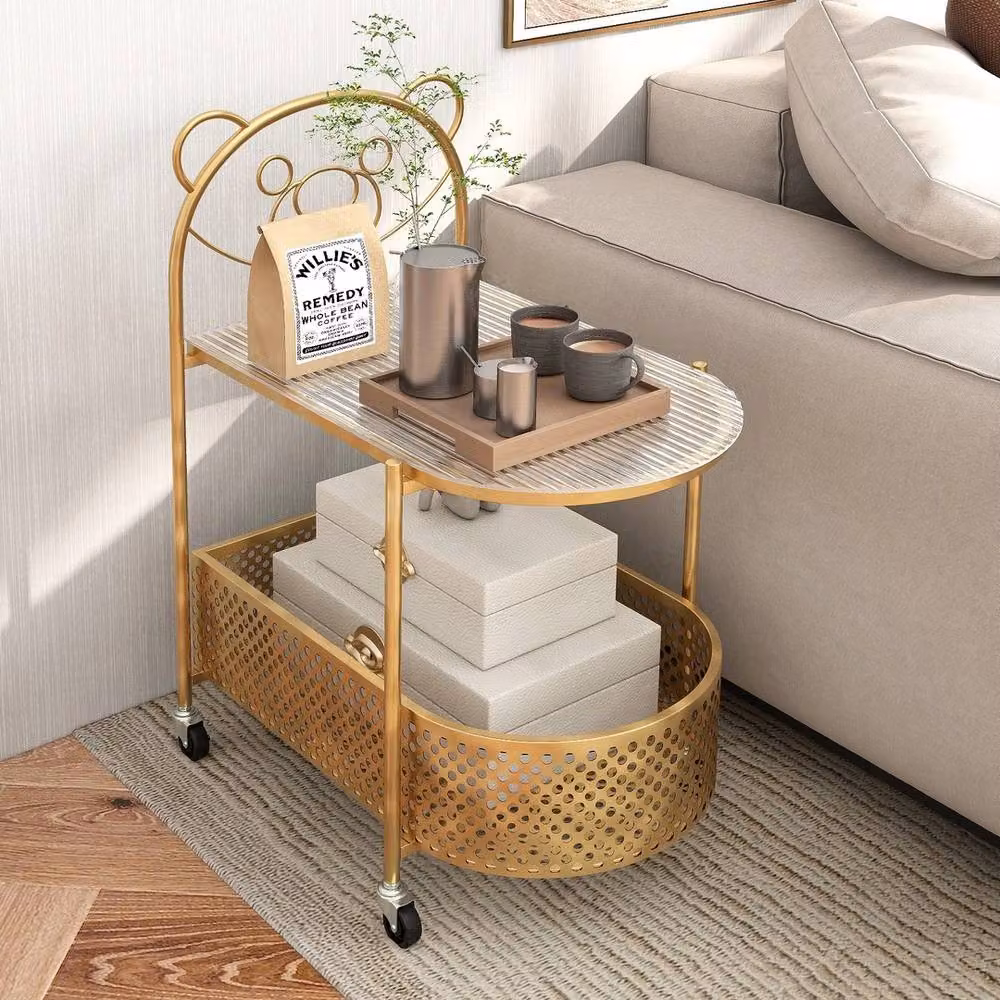 Havendro 2-Tier Mobile Glass Coffee Table with Castors, Gold, W: 76 cm, D: 40 cm, H: 40 cm – 2