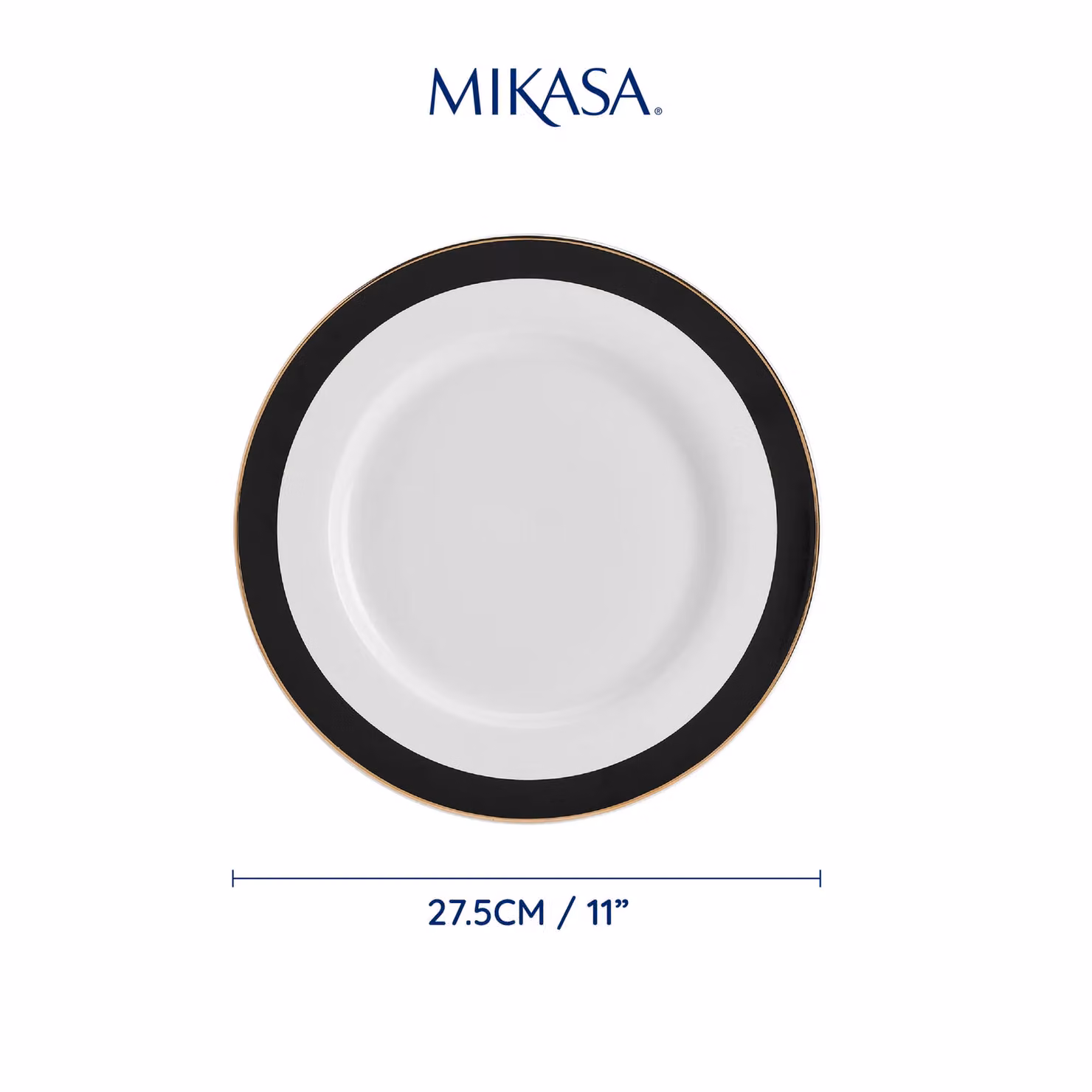Mikasa Luxe Deco 4-Piece Bone China Dinner Plate Set in White and Gold with Geometric Design, Diameter: 28 cm – 9