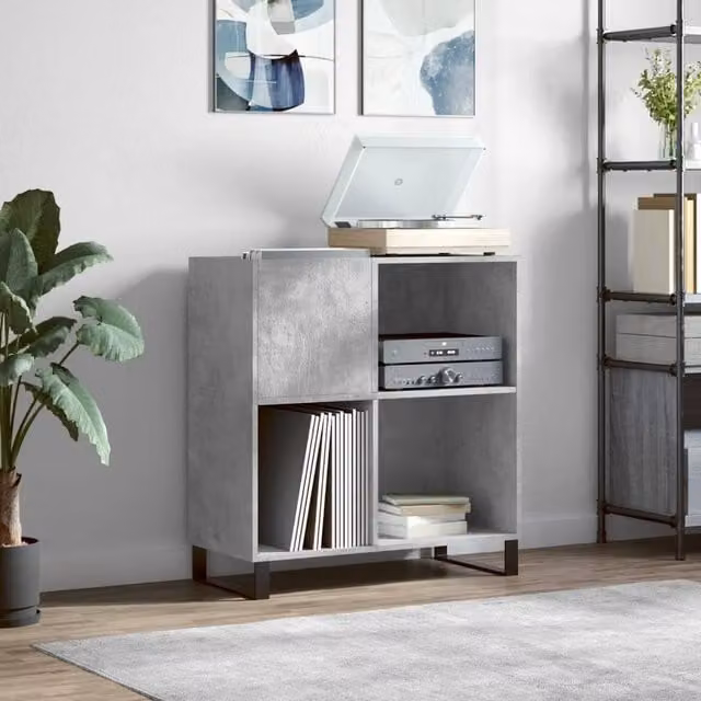 Berkfield Home Record Cabinet in Concrete Grey, W: 84.5 cm, D: 38 cm, H: 89 cm