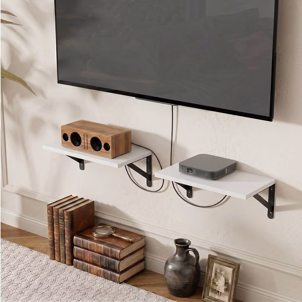 Levede Set of 2 Rustic White Wall Mounted Floating Shelves – 3