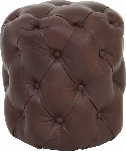 Orsina Brown Leather Chesterfield Cylindrical Stool