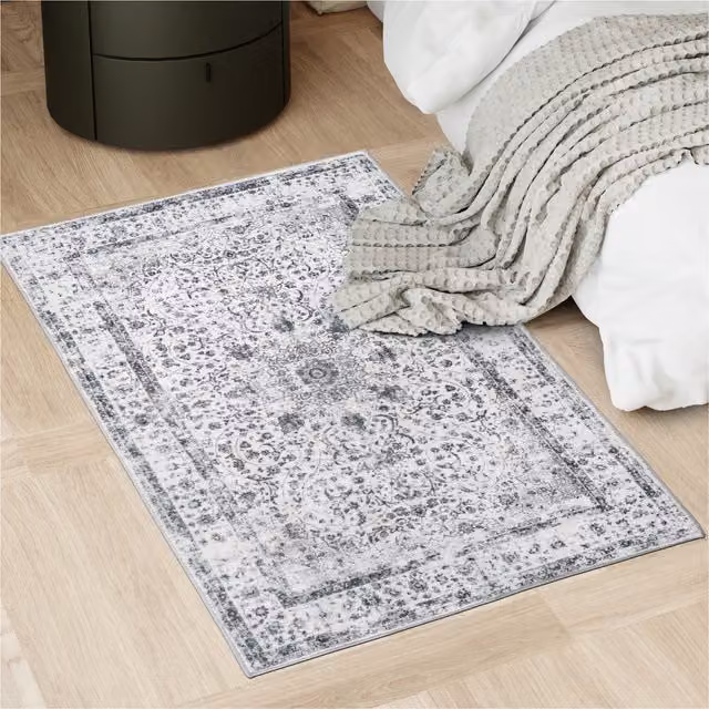 Tectake Aliya Washable Oriental Vintage Rug, Non-Slip and Sound Absorbing, Grey, Width: 150 cm
