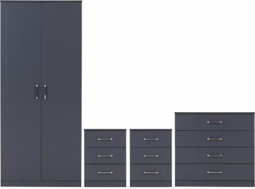 Seconique Dakota 2 Door Wardrobe Bedroom Set in Matt Dark Grey, H 175 cm x W 75 cm x D 48 cm