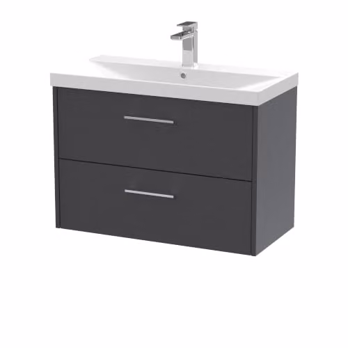 Balterley Wall Mounted 2 Drawer Bathroom Vanity Unit with Basin in Matt Grey W/D/H: 80 x 38.5 x 58.9 cm – 5