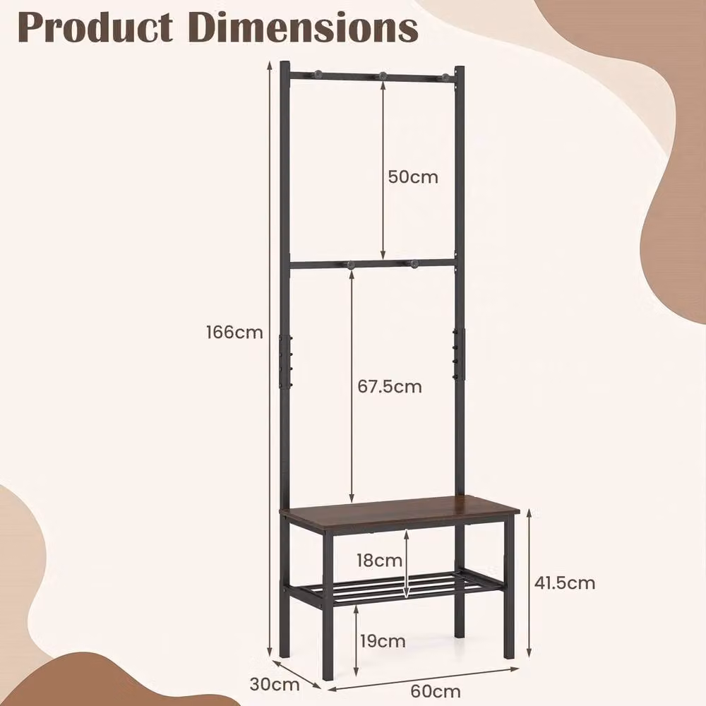 PAWNORA 3-in-1 Industrial Hall Tree with Bench and Shoe Storage, Black – 2