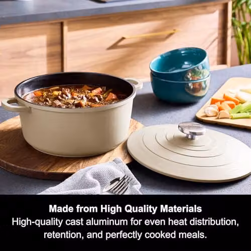 Morphy Richards Cast Aluminium Casserole Dish with Ceramic Coating, 4.1 l, Beige, 24 cm – 10