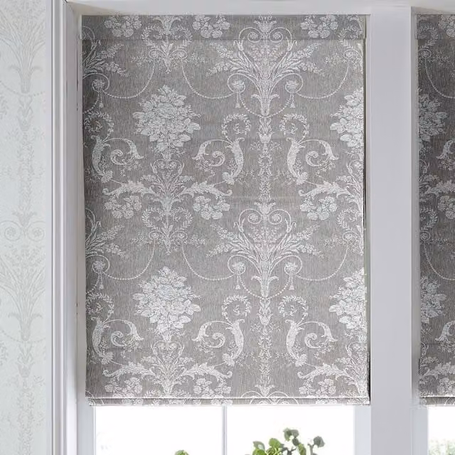 Laura Ashley Josette Made to Measure Blackout Roman Blind in Grey Floral Woven Textile