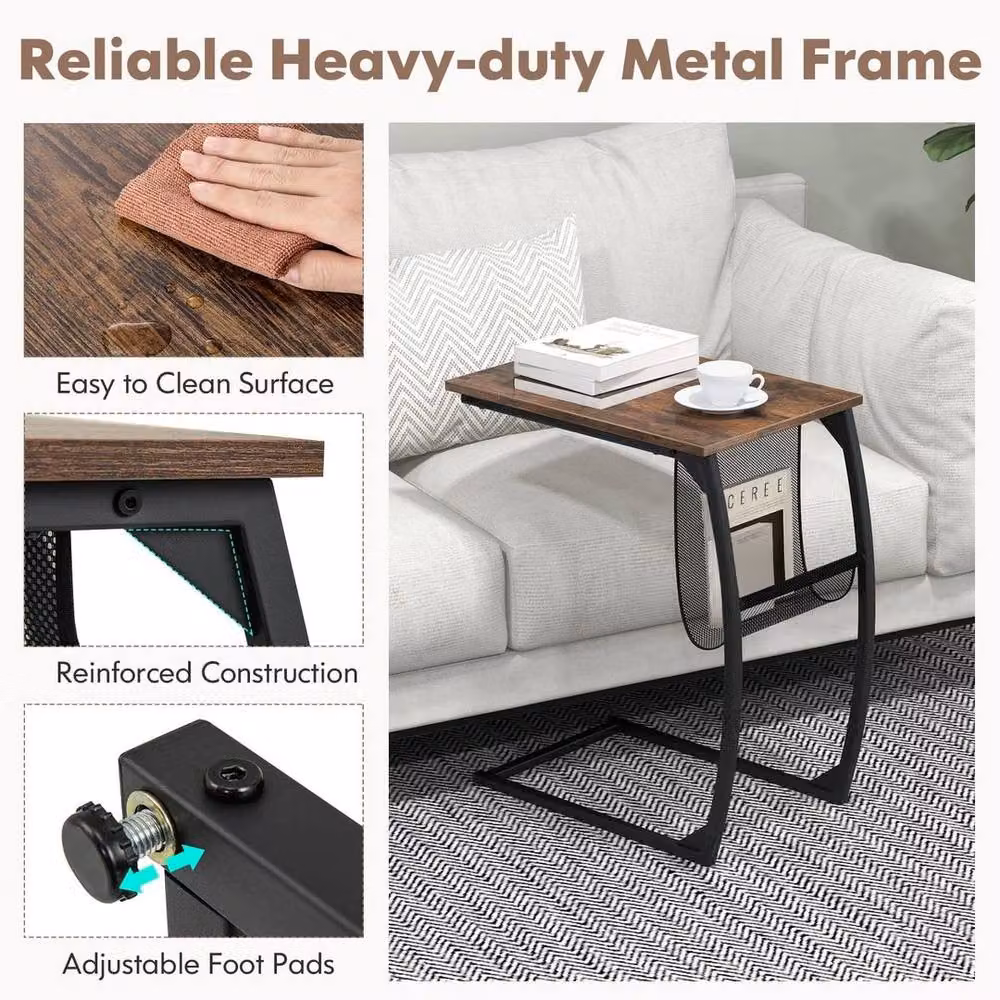 KORVIXA C-Shaped Metal Side Table in Brown, Height: 100 cm – 5