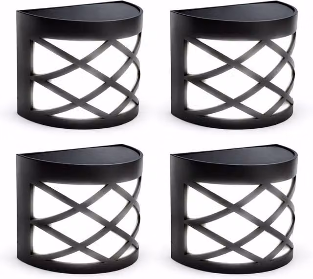 Gardenwize Pack of 4 Solar Powered LED Deck Fence and Wall Lights in Black with Warm White Light and IP65 Waterproof Rating – 1