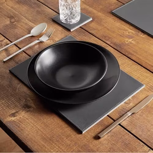 VonShef 16 Piece Matte Black Stoneware Dinner Set for 4, including Dinner Plates (Diameter: 28 cm), Side Dishes (Diameter: 21 cm), Bowls (Diameter: 16 cm) and Mugs, Dishwasher and Microwave Safe – 7