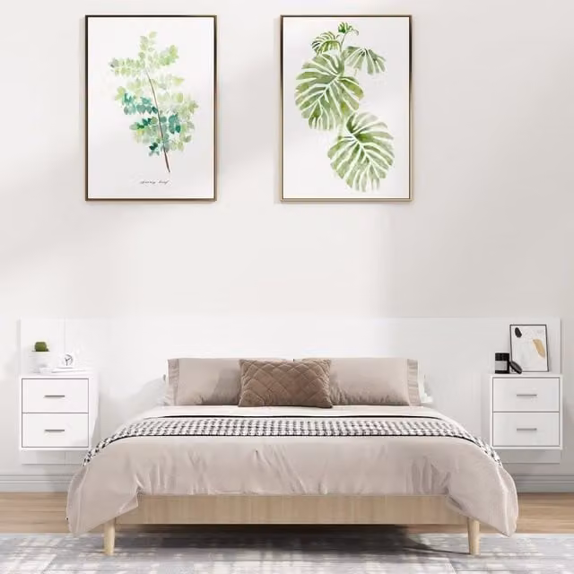 Berkfield Home White Engineered Wood Bed Headboard with Integrated Nightstand Cabinets