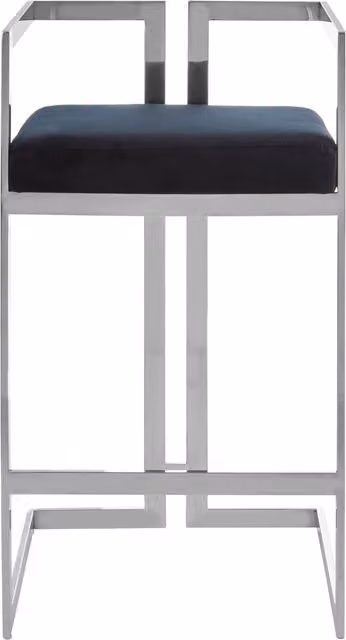 Orsina Art Deco Inspired Black Velvet Bar Stool with Silver Metal Frame