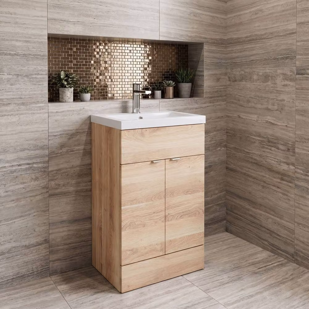 Balterley Alrewas Contemporary 2 Door Floor Standing Bathroom Vanity Basin Unit in Brown Oak – 2