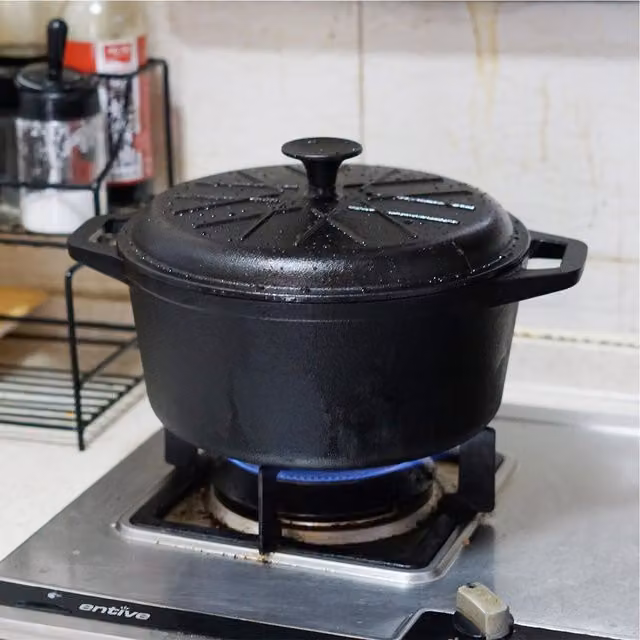 Gr8 Home Non Stick Cast Iron Casserole Dish with Lid, Black, 4.7 l