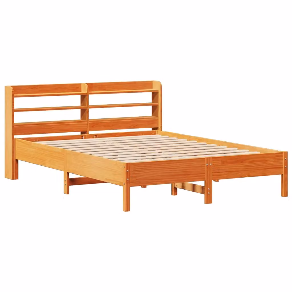Berkfield Home Double Bed Frame in Waxed Brown Solid Pine, W/D/H: 135 x 190 cm – 2