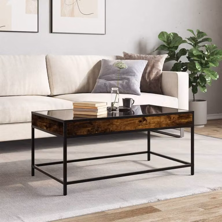 Berkfield Home Infinity LED Coffee Table in Smoked Oak Brown, W: 90 cm, D: 50 cm, H: 41 cm