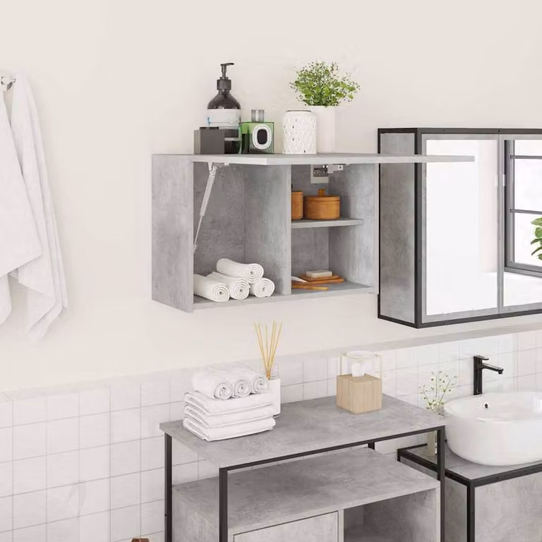 Berkfield Home Wall Mounted Bathroom Cabinet in Concrete Grey, W: 60 cm, D: 25 cm, H: 40 cm