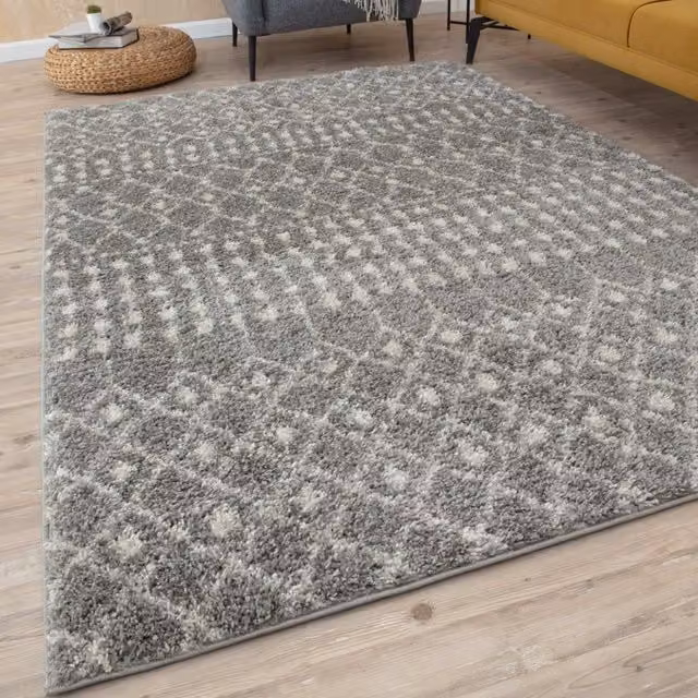 THE RUGS Moroccan Soft High Pile Shaggy Tribal Rug, Grey, W: 160 cm, L: 230 cm – 1