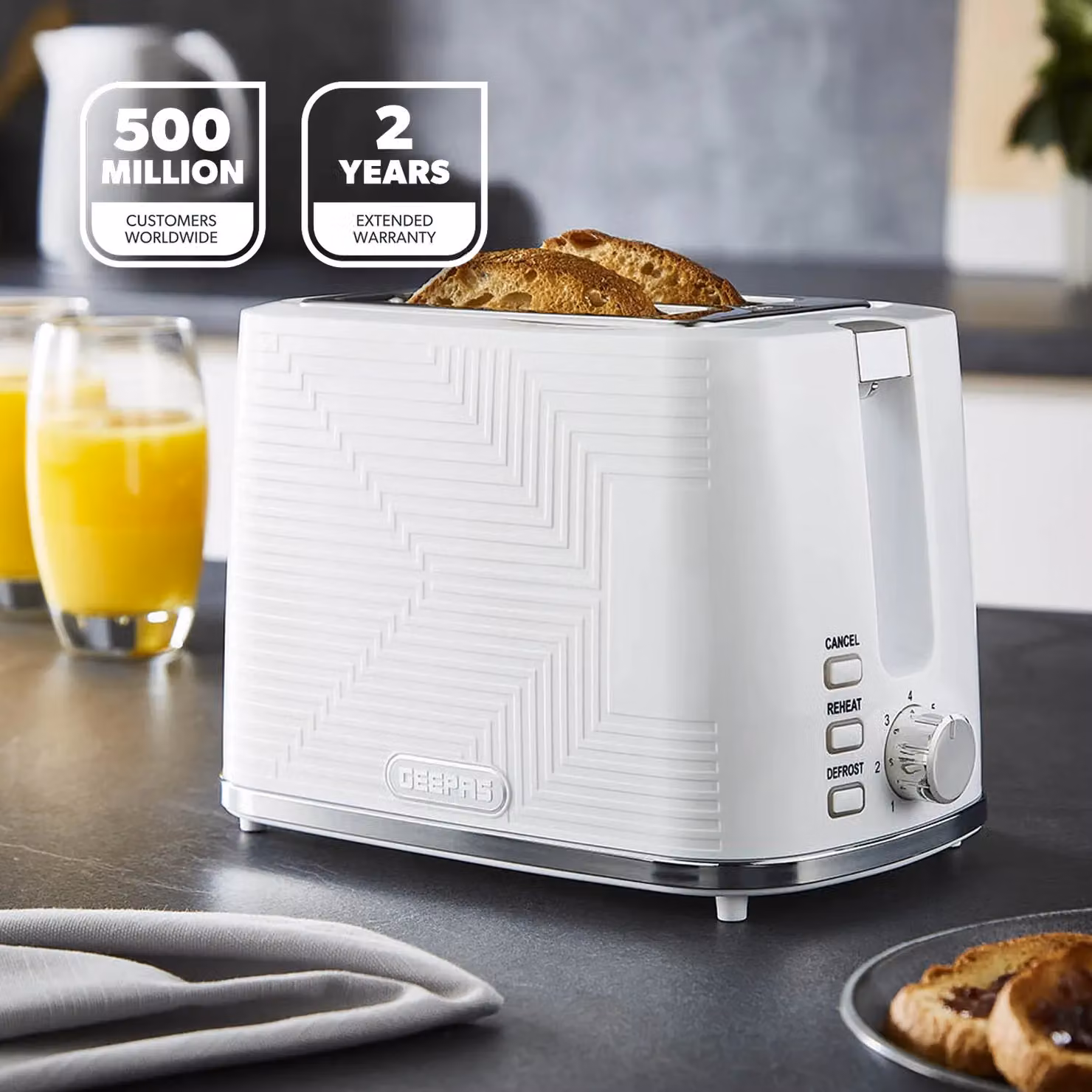 Geepas Opus Collection 2 Slice Bread Toaster with 7 Level Browning Control and Crumb Tray, White – 2