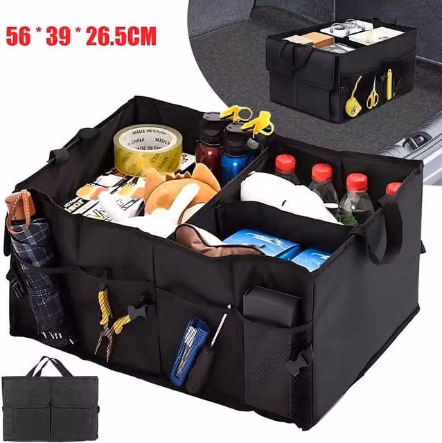 KORVIXA Portable Foldable Car Boot Organiser in Black