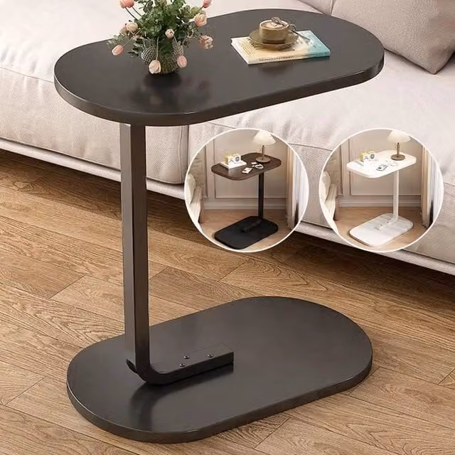 FLAVORA Black C-Shaped Compact Sofa Side End Table