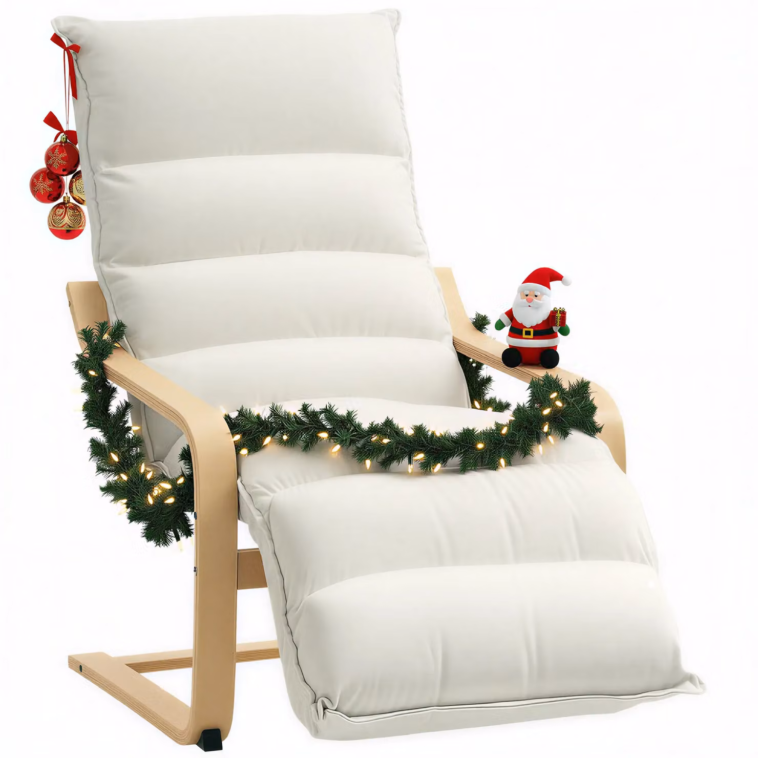 HOMCOM Scandinavian Birch Wood Lounge Chair with Armrests in Beige Fabric – 2