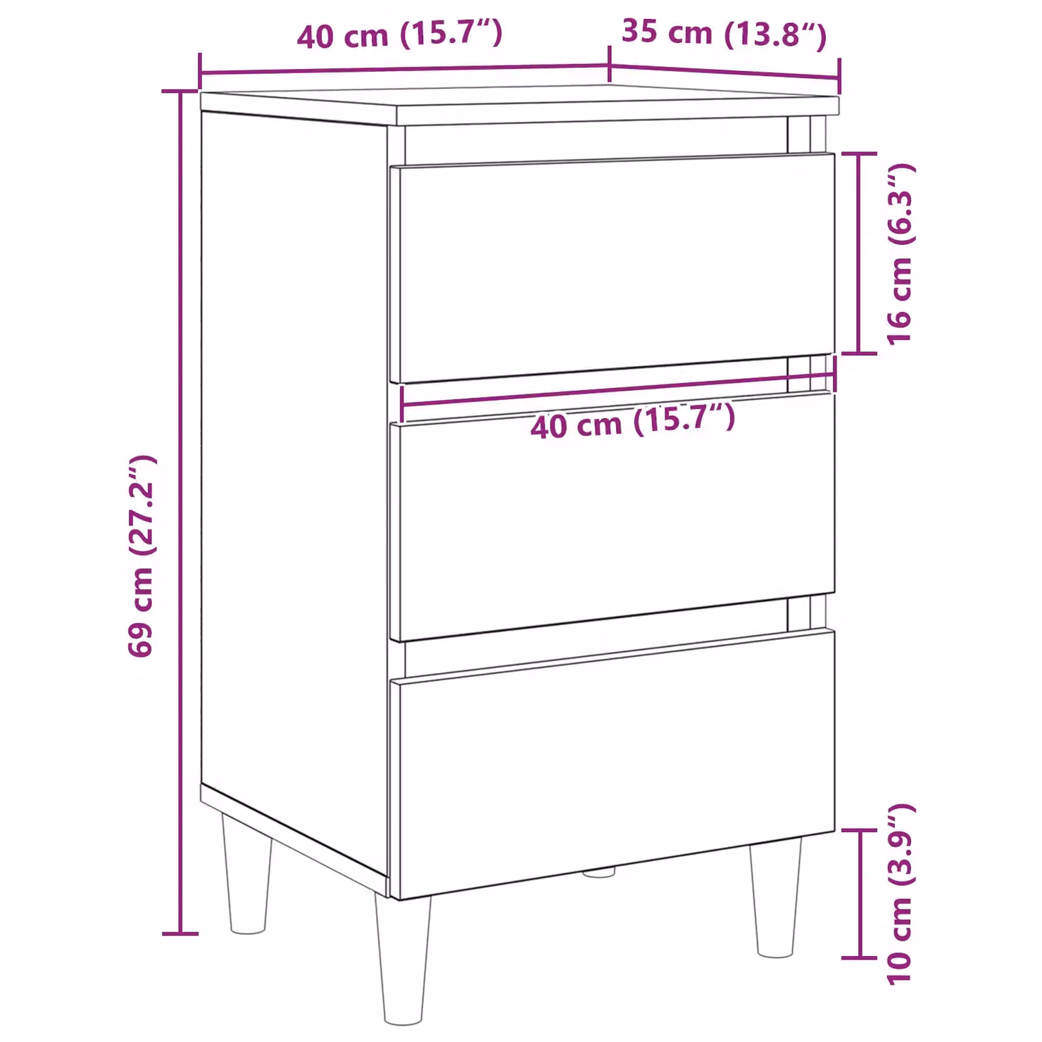 Berkfield Home Black Oak Bedside Cabinet with Wooden Legs, W/D/H: 40 x 35 x 69 cm – 5