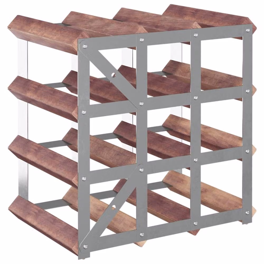 Berkfield Home Beautiful Industrial Wine Rack for 12 Bottles in Brown Solid Pine Wood and Metal – 6