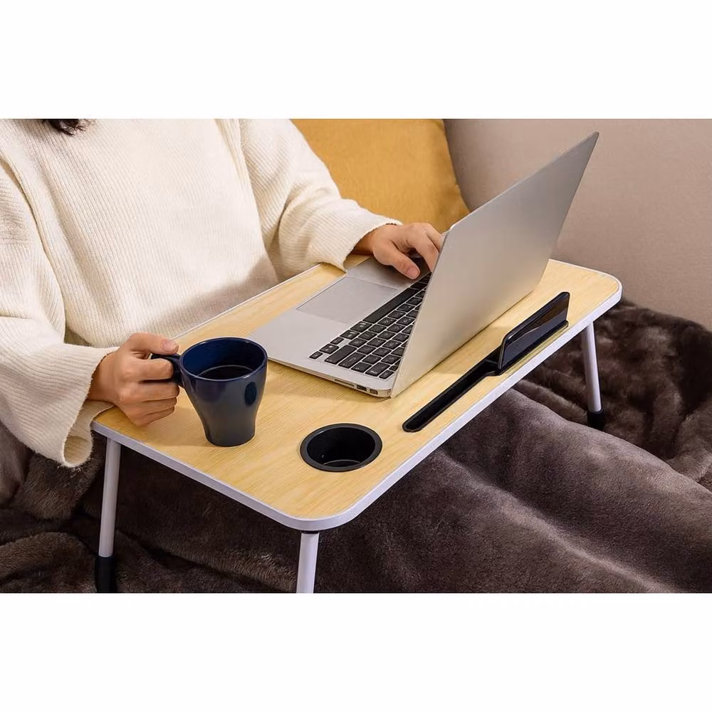 Ventryn Foldable Laptop Table and Portable Lap Desk in Brown and Beige, W/D/H: 60.0 x 40.0 x 26.0 cm – 2