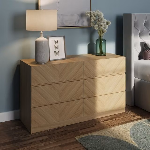 GFW Catania 6 Drawer Chest in Oak Brown
