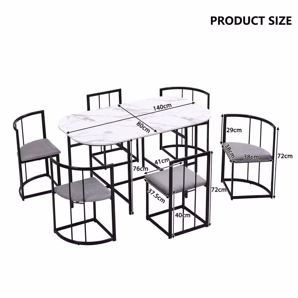 FENCHILIN Modern Space Saving Dining Set with Rectangular Table and 6 Upholstered Chairs in Black – 3