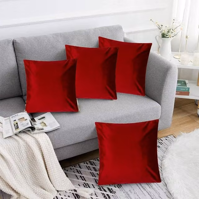 Luxor Living Set of 4 Red Velvet Square Cushions, W/D/H: 45 x 45 x 45 cm