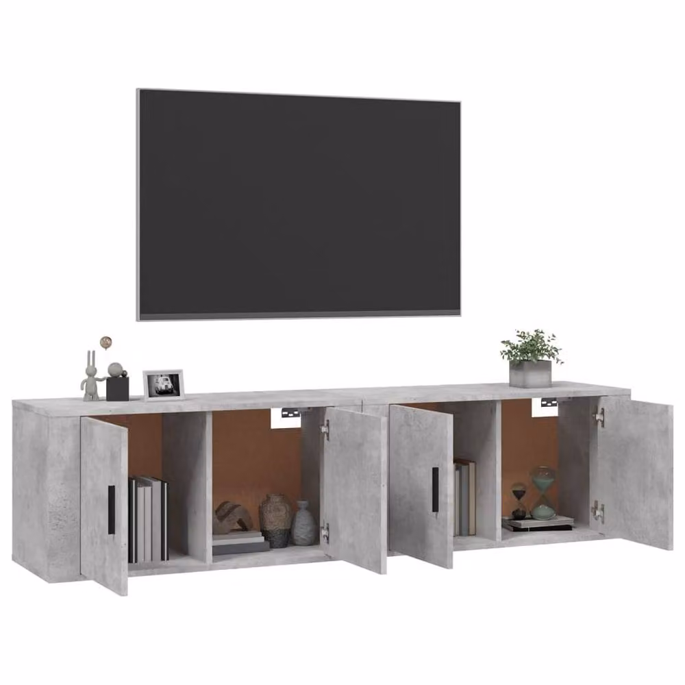 Berkfield Home Set of 2 Wall-mounted TV Cabinets in Concrete Grey, W/D/H: 80 x 34.5 x 40 cm – 2