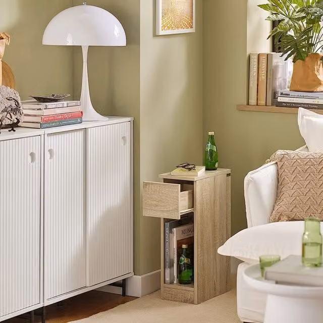 SoBuy Set of 2 Modern Narrow Bedside Tables in Natural Wood Finish