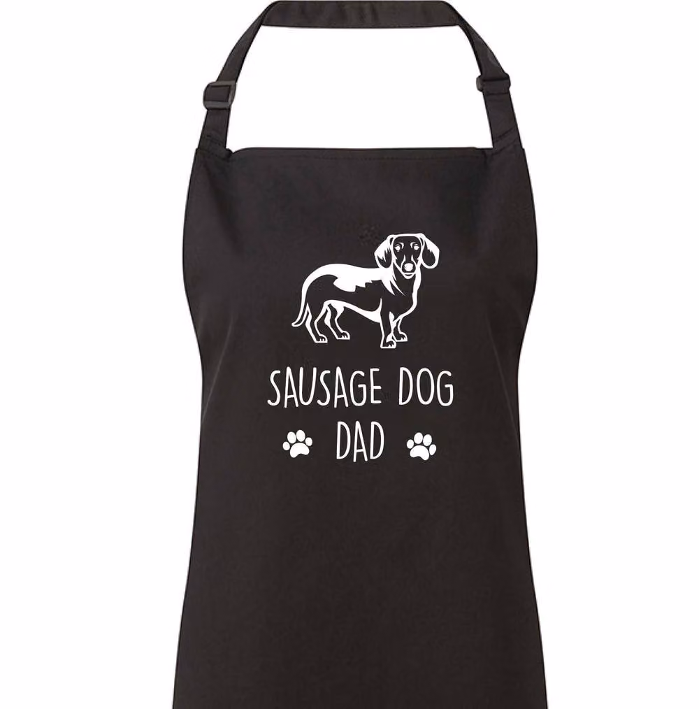 60 SECOND MAKEOVER Men's Sausage Dog Dad Apron in Black – 2