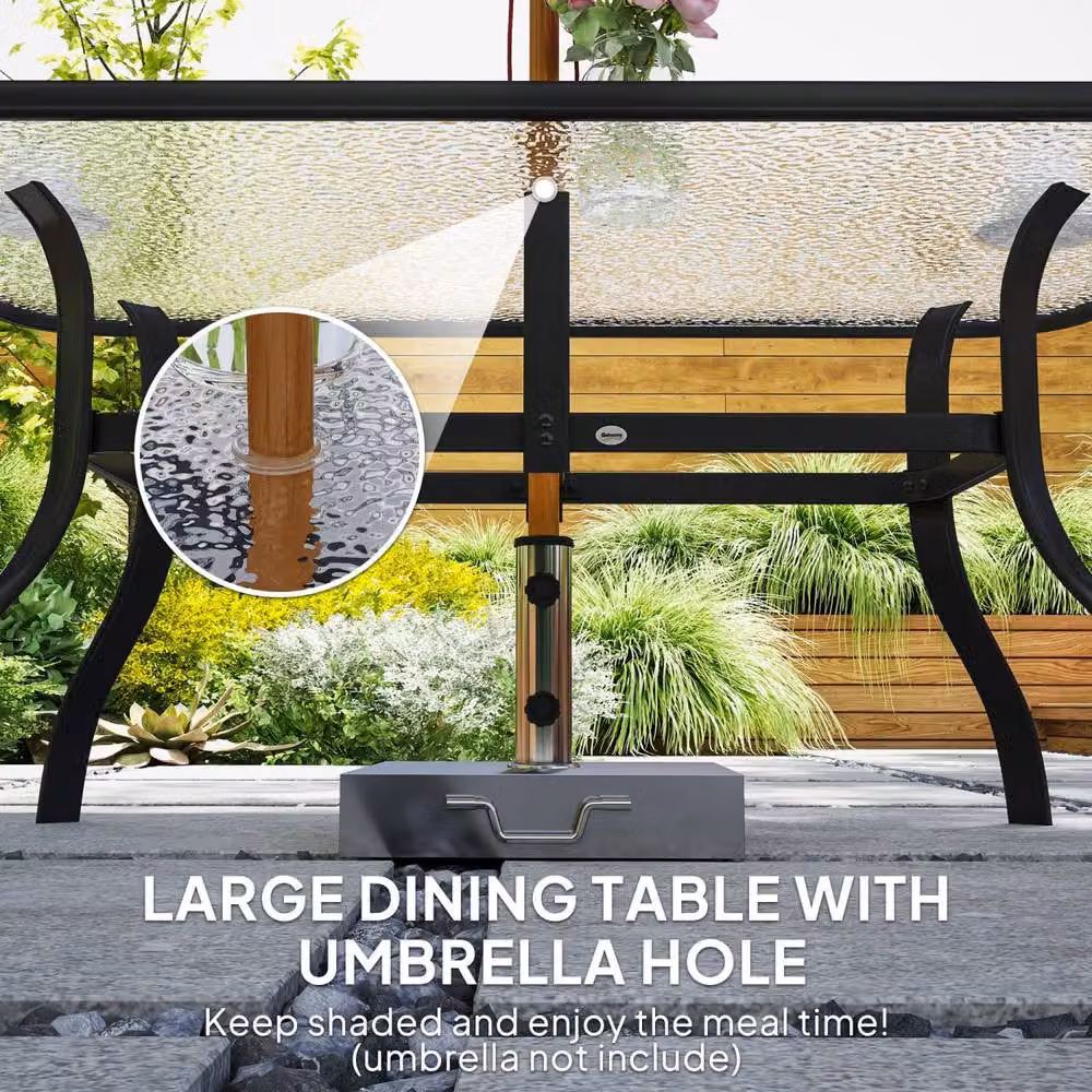 Wyld Haus Sahale 6 Seater Black Garden Dining Set with Glass Table and Padded Cushions – 4