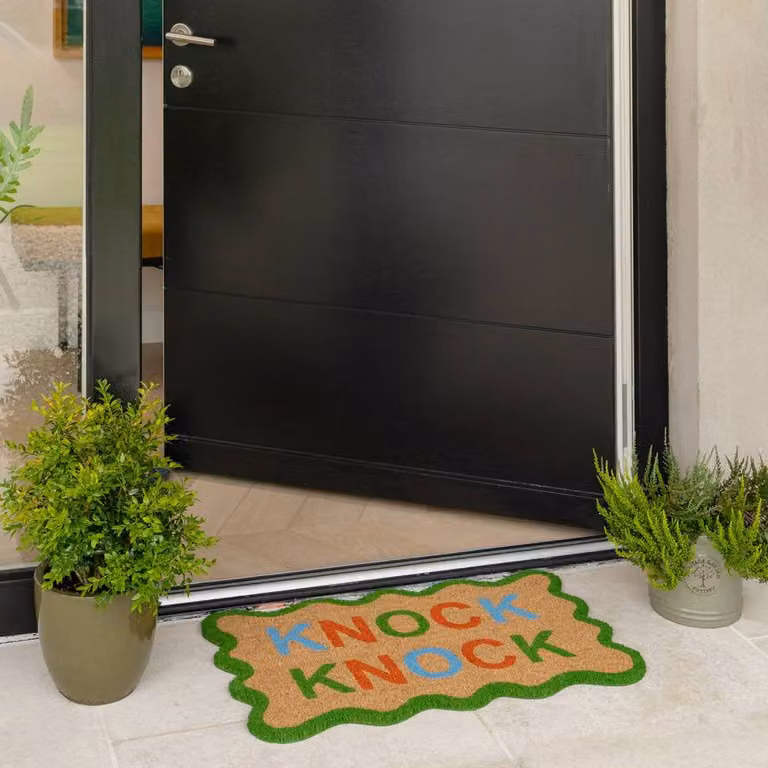 Kukoon Knock Knock Natural Coir Front Door Mat in Beige, W: 45 cm, D: 70 cm