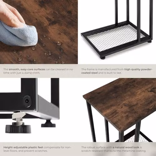 tectake Industrial Style Bedside Table in Brown and Black, W/D/H: 48 x 35 x 66 cm – 4